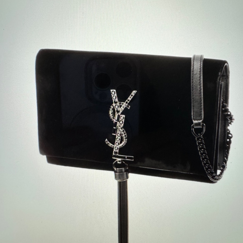 YSL Velvet Monogram Crystal Kate Tassel Wallet on Chain